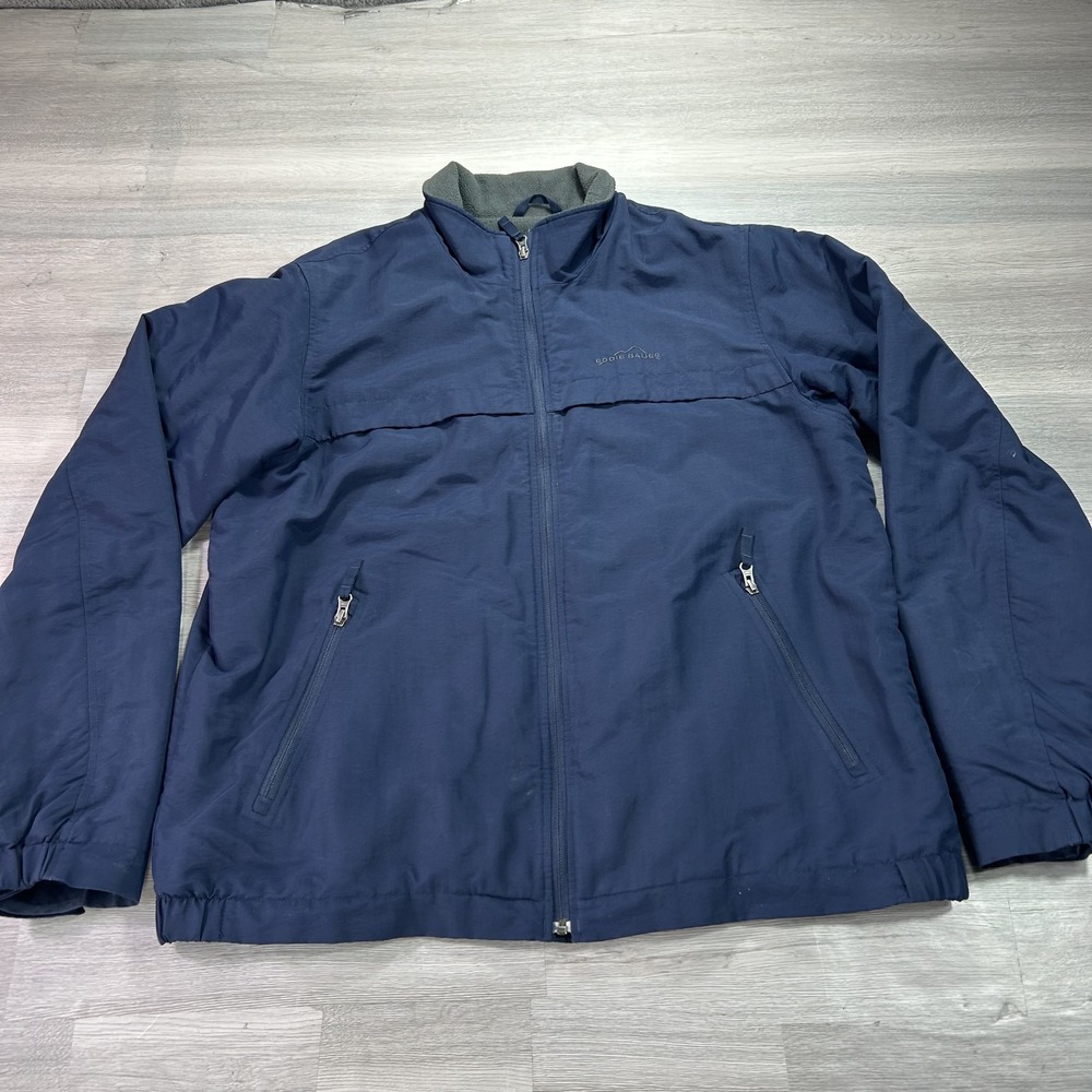 Eddie Bauer Jacket Mens XL Blue Fleece Lined Windbreaker Full Zip Outdoor Casual